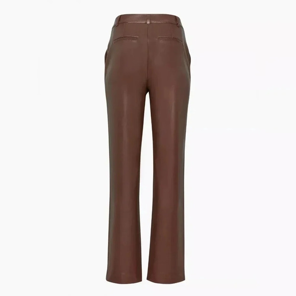 Aritzia Babaton Command Vegan Leather Mid Rise Straight Leg Pants Brown Size 16. - Picture 11 of 16
